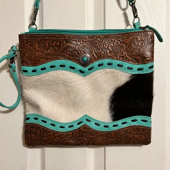 MYRA BAG HAND-TOOLED LEATHER AND HAIRON PURSE - Picture 1 of 6